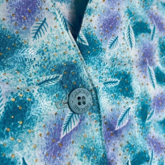 Cherokee cotton print two pocket button front cinch tie back scrub jacket coat M - Picture 6 of 12